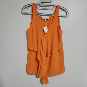 Amanda Uprichard Ruffled V-Neck Silk Top Size Small